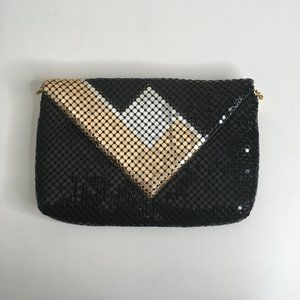 Vintage 80s Metallic Mesh Crossbody Bag Black/Gold